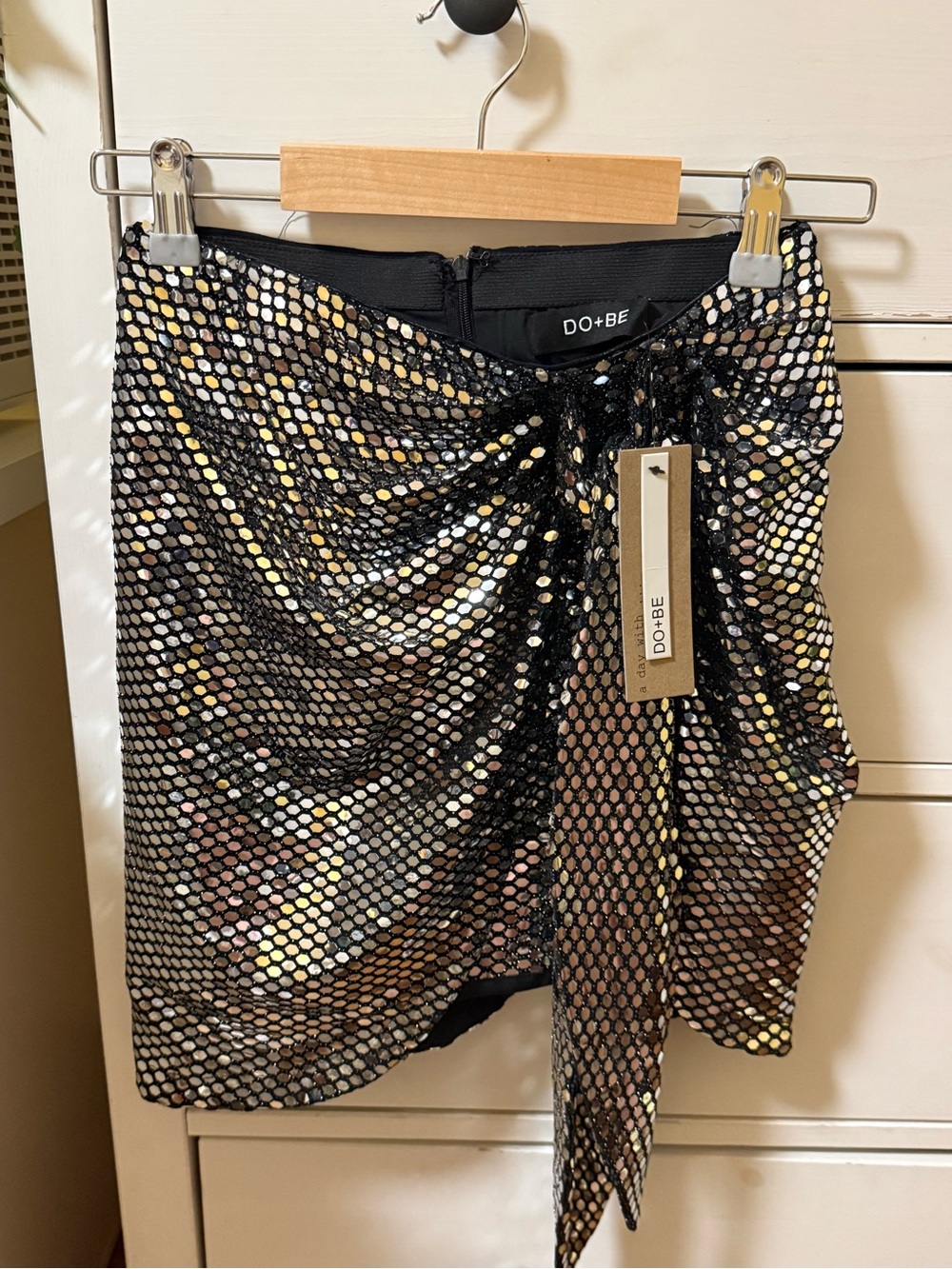 DO+BE Black Sequin Tie-Front Mini Skirt